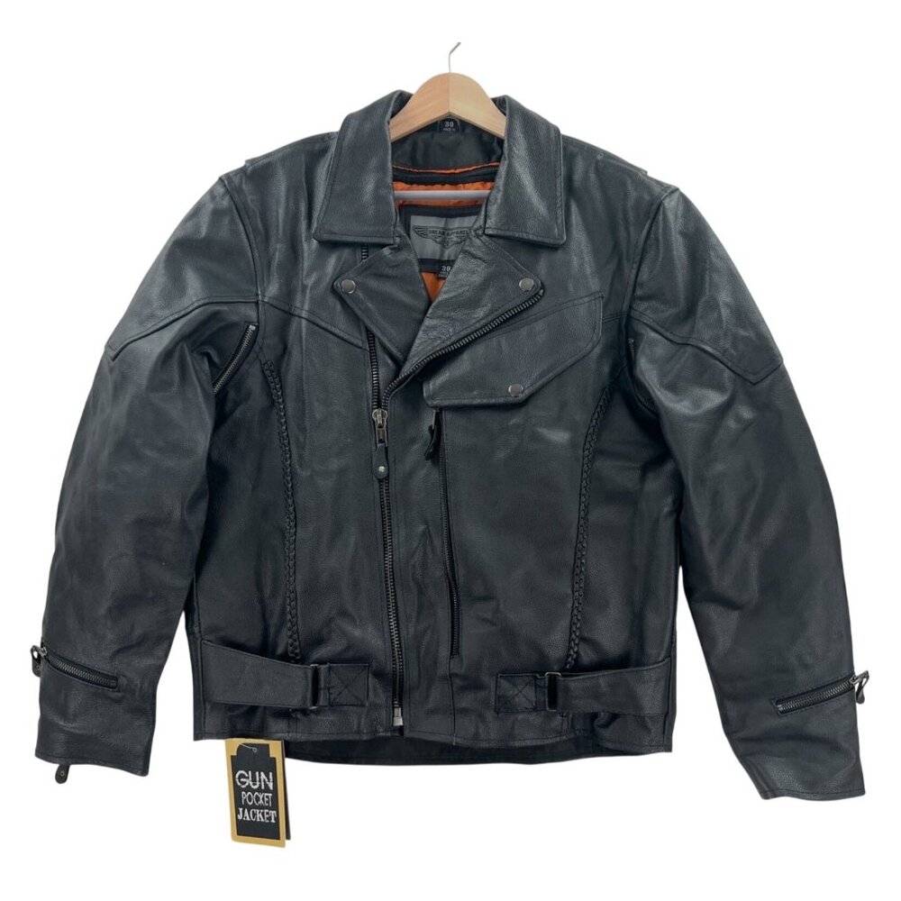 NEW Dream Apparel Leather Motorcycle Gun Pocket Jacket 38 / Small